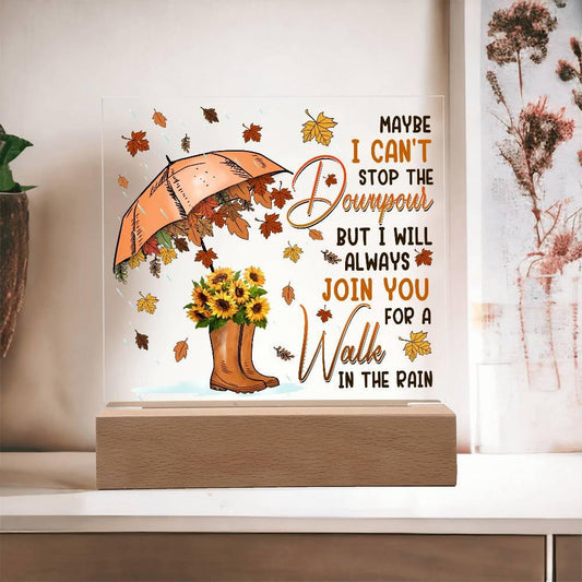 Best Friend Join You for a Walk in the Rain Acrylic Square Plaque with LED Wood Base - Mallard Moon Gift Shop