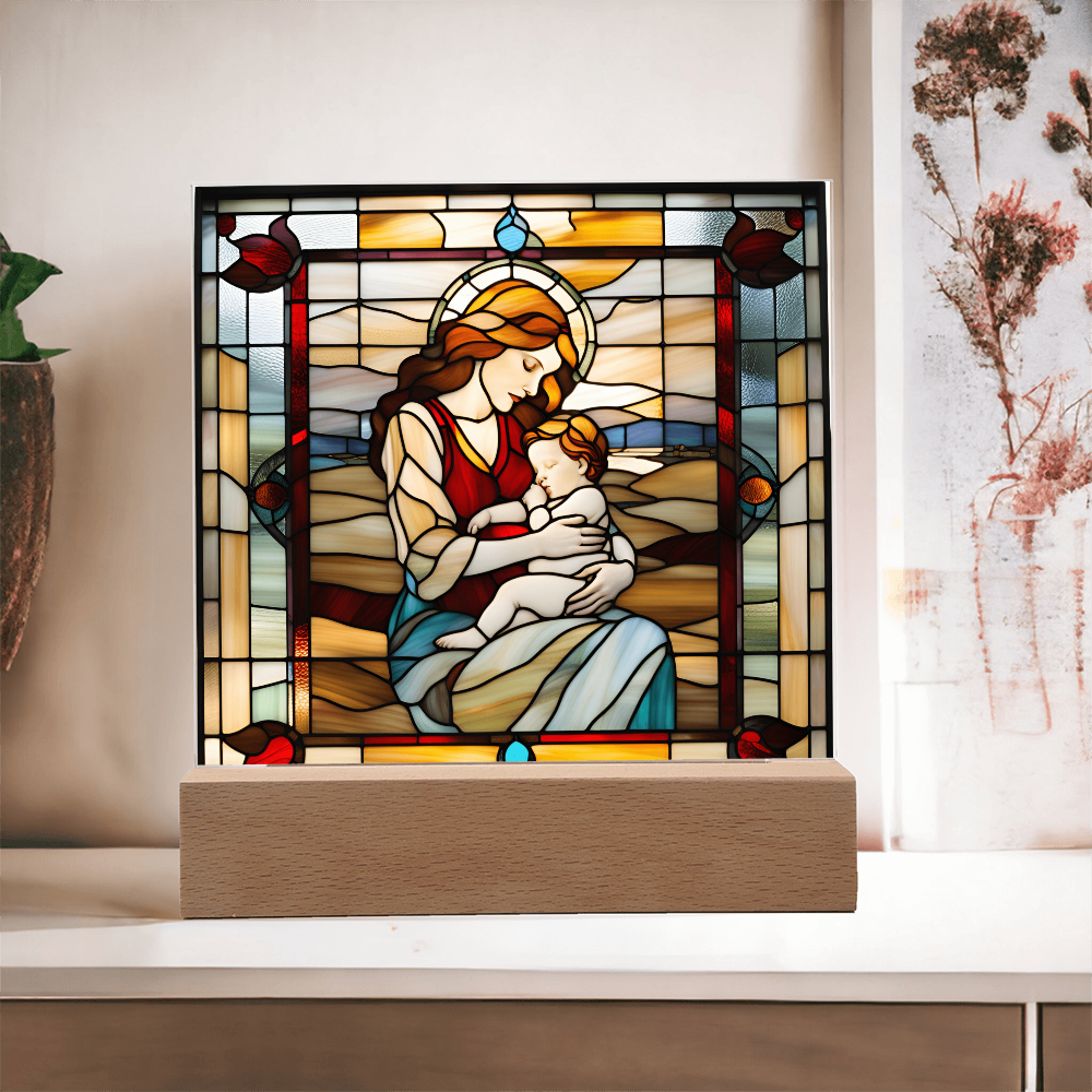 Redhead Mother and Baby - Stained Glass Style LED Acrylic Plaque – A Radiant Keepsake for New Moms and Mother's Day - Mallard Moon Gift Shop