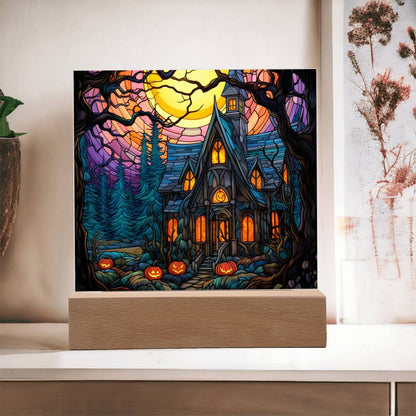 Ghoulish Mansion: Halloween Acrylic Plaque - Mallard Moon Gift Shop