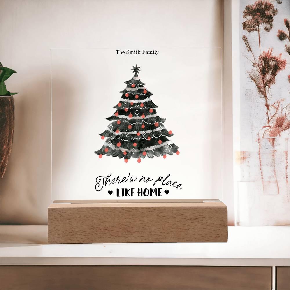 Personalized Christmas Tree Acrylic Plaque with Lighted LED Wooden Base - Mallard Moon Gift Shop