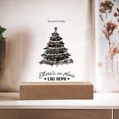 Personalized Christmas Tree Acrylic Plaque with Lighted LED Wooden Base - Mallard Moon Gift Shop