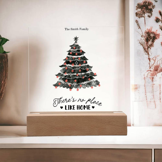 Personalized Christmas Tree Acrylic Plaque with Lighted LED Wooden Base - Mallard Moon Gift Shop