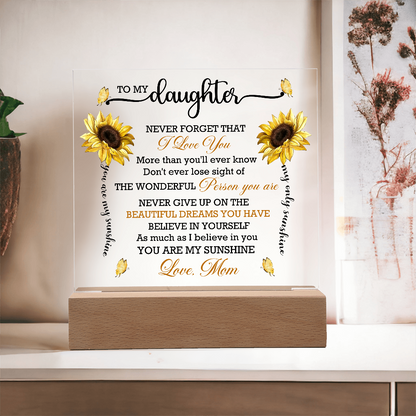 Daughter Sunflower Acrylic Plaque with LED Lighted Wooden Base Meaningful Birthday, Graduation, or Christmas Present Gift from Mom - Mallard Moon Gift Shop