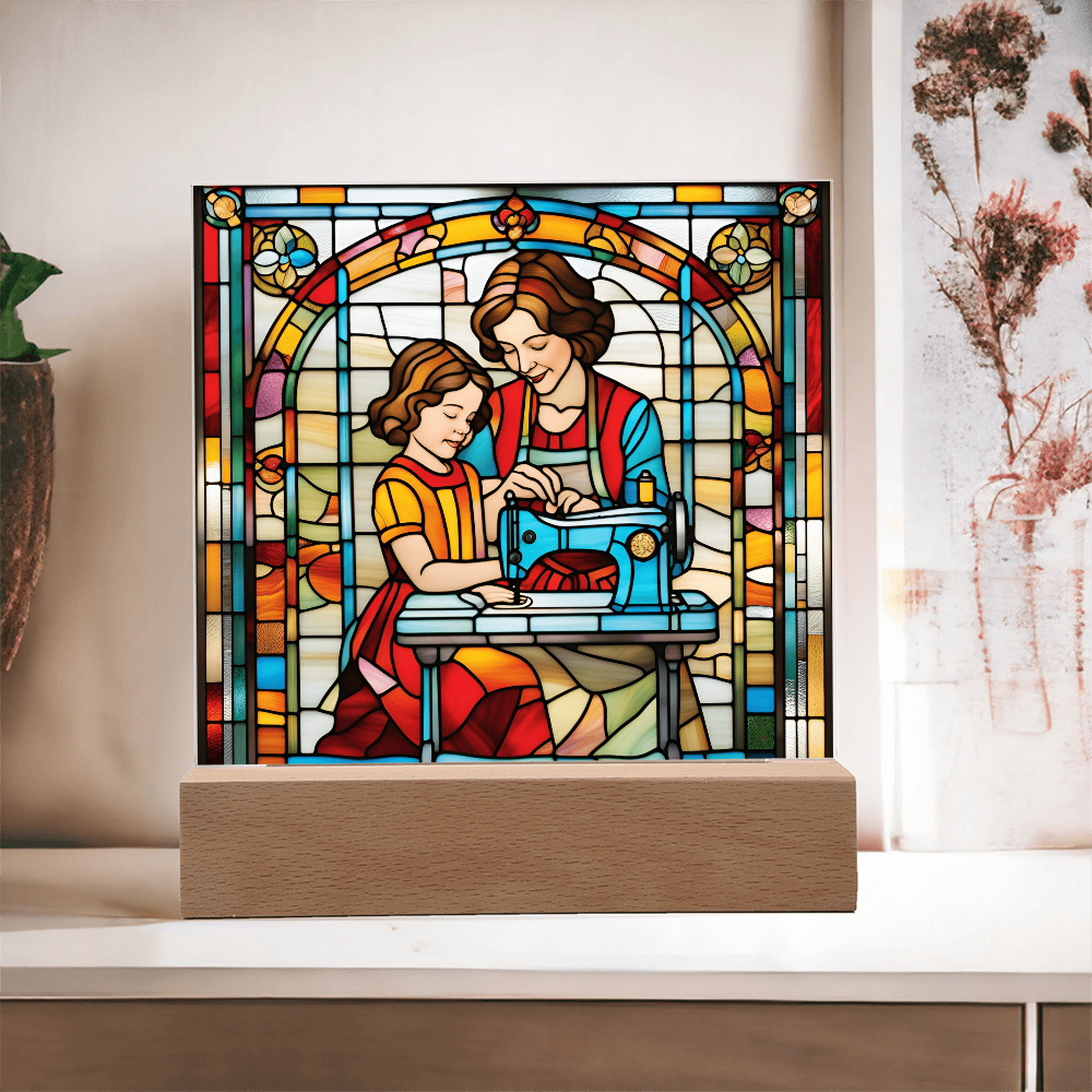 Sewing Together - Stained Glass Style LED Acrylic Plaque – A Heartfelt Gift for Quilters, Crafters, and Mothers - Mallard Moon Gift Shop