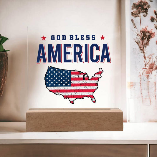 God Bless America Patriotic Acrylic Plaque - Mallard Moon Gift Shop
