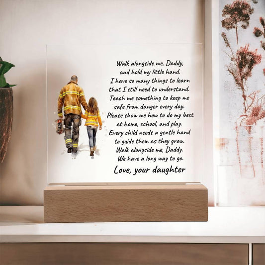 Firefighter Father and Daughter Walk with Me Personalized Acrylic Plaque - Mallard Moon Gift Shop