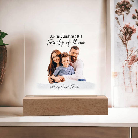 Family Personalized Photo Image Acrylic Plaque with Lighted LED Wooden Base - Mallard Moon Gift Shop