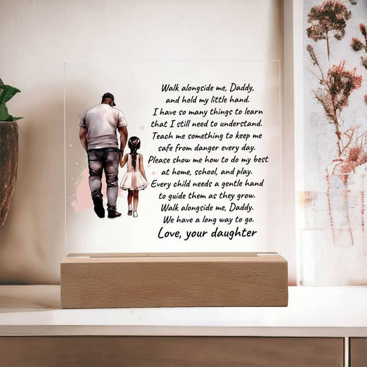 Black Father and Daughter Walk with Me Daddy Personalized Acrylic Plaque - Mallard Moon Gift Shop