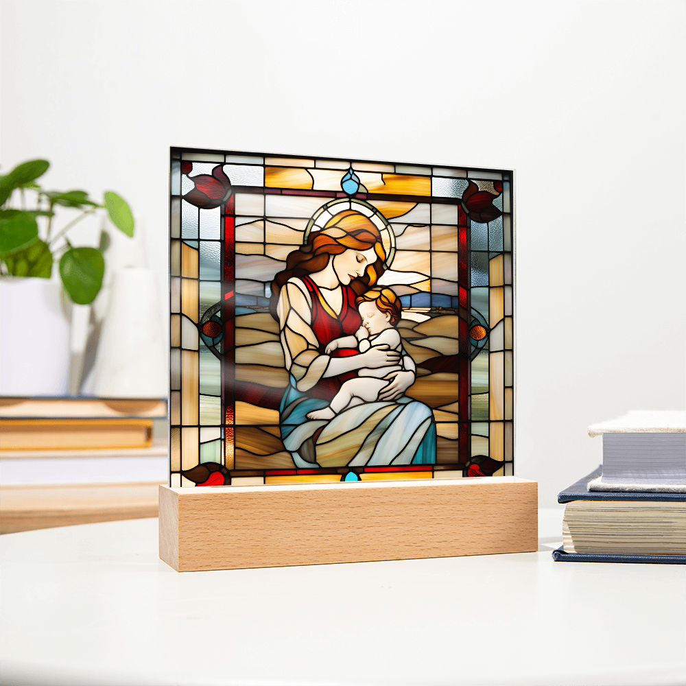 Redhead Mother and Baby - Stained Glass Style LED Acrylic Plaque – A Radiant Keepsake for New Moms and Mother's Day - Mallard Moon Gift Shop