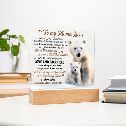 To My Mama Bear Acrylic Plaque – Polar Bear LED Light Gift | Heartfelt “Always and Forever” Keepsake for Mom