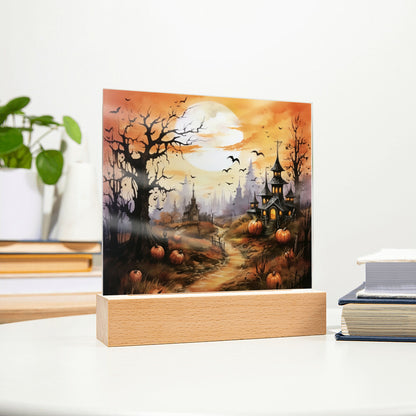 Eerie Mansion Estate: Acrylic Plaque Halloween Decor - Mallard Moon Gift Shop