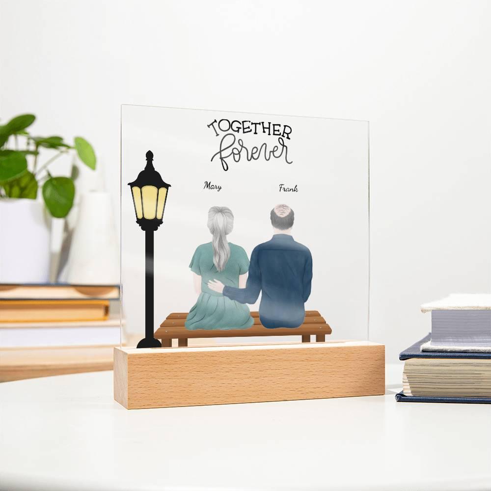 Anniversary, Birthday, Christmas Personalized Couples Romantic Sitting in the Park Acrylic Plaque - Mallard Moon Gift Shop