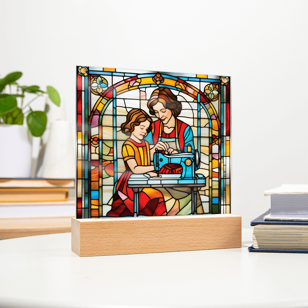 Sewing Together - Stained Glass Style LED Acrylic Plaque – A Heartfelt Gift for Quilters, Crafters, and Mothers - Mallard Moon Gift Shop