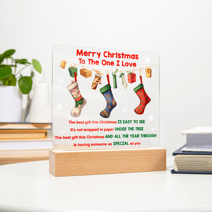 Merry Christmas to the One I Love Acrylic Plaque – Romantic Holiday LED Light Gift | Christmas Stockings Home Décor