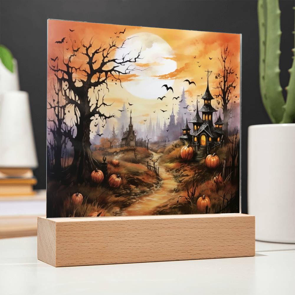 Eerie Mansion Estate: Acrylic Plaque Halloween Decor - Mallard Moon Gift Shop