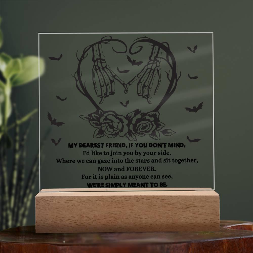 Soulmate Halloween - We Are Meant To Be - Acrylic Square Plaque with LED Wooden Base - Mallard Moon Gift Shop