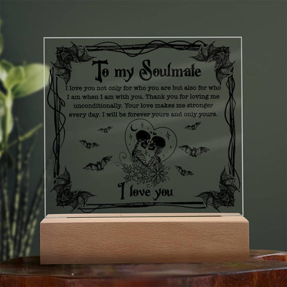 Soulmate - Forever Yours - Halloween Acrylic Square Plaque with LED Wooden Base - Mallard Moon Gift Shop