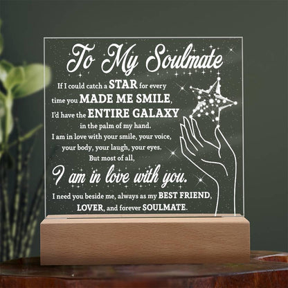Soulmate Gift - Catch a Star Acrylic Plaque with Lighted LED Wooden Base - Mallard Moon Gift Shop