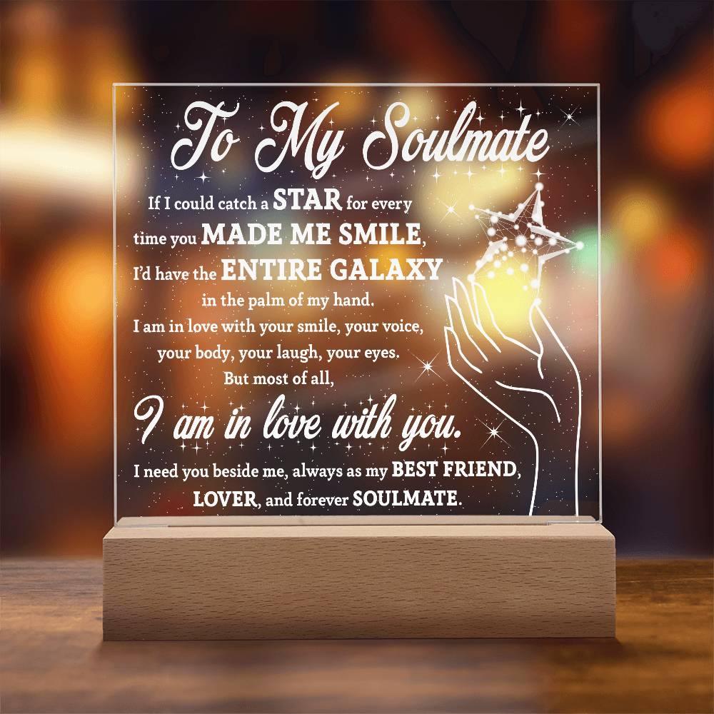 Soulmate Gift - Catch a Star Acrylic Plaque with Lighted LED Wooden Base - Mallard Moon Gift Shop