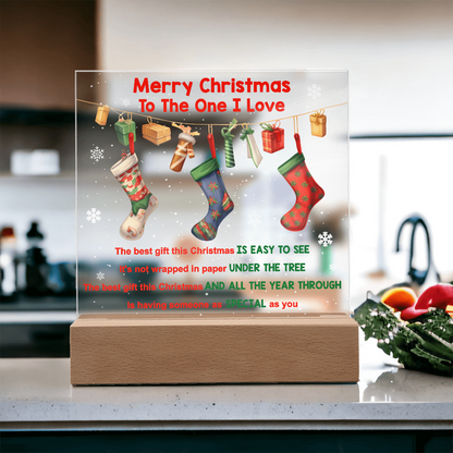 Merry Christmas to the One I Love Acrylic Plaque – Romantic Holiday LED Light Gift | Christmas Stockings Home Décor