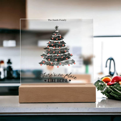 Personalized Christmas Tree Acrylic Plaque with Lighted LED Wooden Base - Mallard Moon Gift Shop
