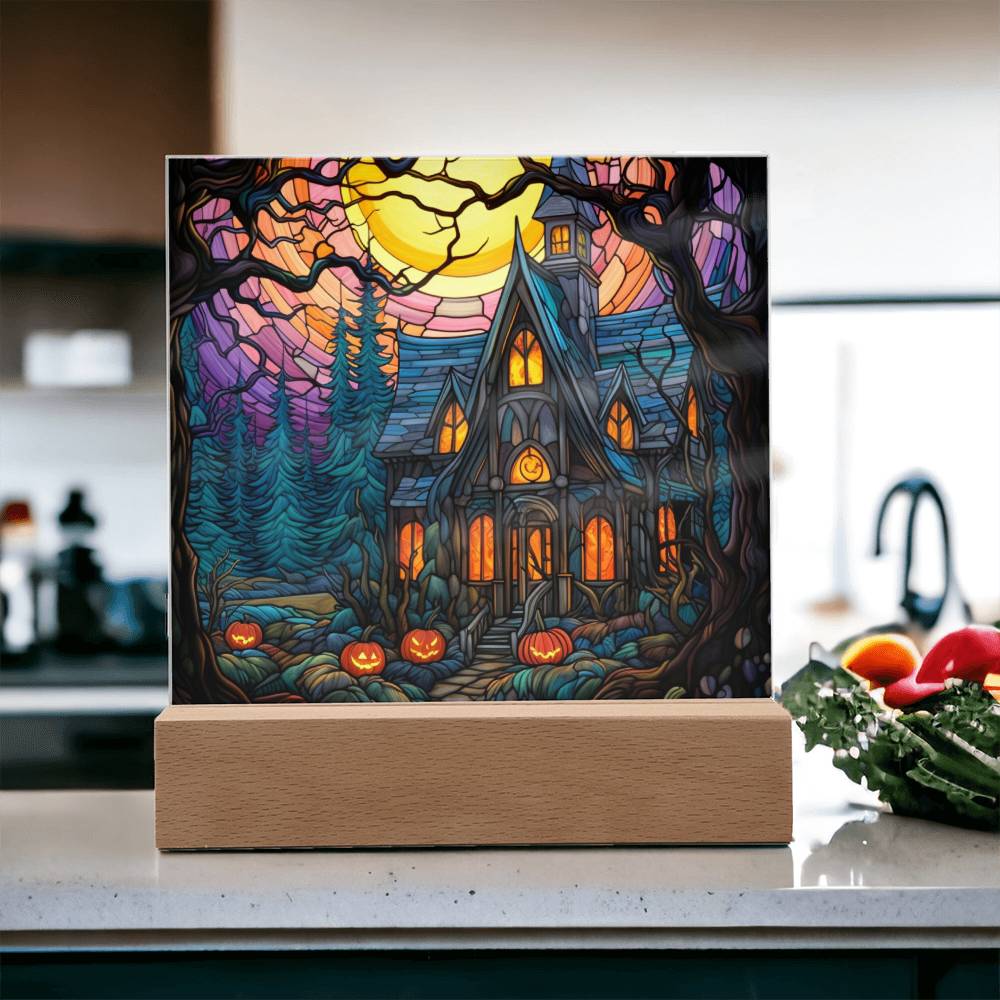 Ghoulish Mansion: Halloween Acrylic Plaque - Mallard Moon Gift Shop