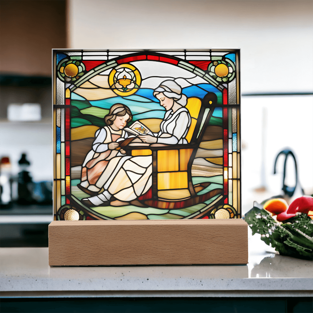 Grandmother and Granddaughter - Stained Glass Style LED Acrylic Plaque – A Touching Gift of Love and Legacy - Mallard Moon Gift Shop