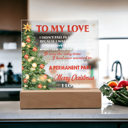 To My Love Acrylic LED Plaque – Romantic Christmas Tree Light Gift | “Permanent Part of My World” Holiday Keepsake