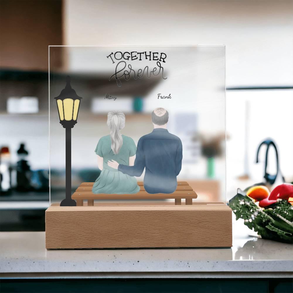 Anniversary, Birthday, Christmas Personalized Couples Romantic Sitting in the Park Acrylic Plaque - Mallard Moon Gift Shop