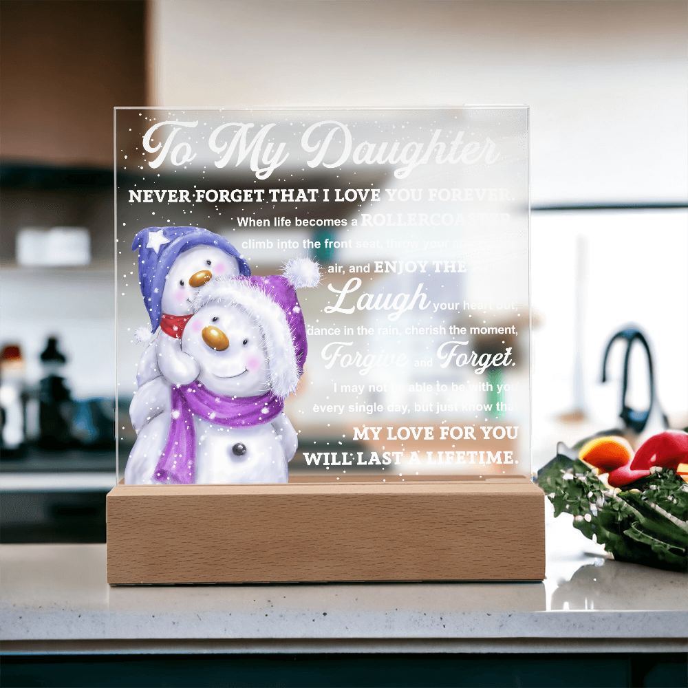 To My Daughter Snowman Acrylic Plaque – Winter Christmas Gift from Mom or Dad | “Love You Forever” LED Light Display