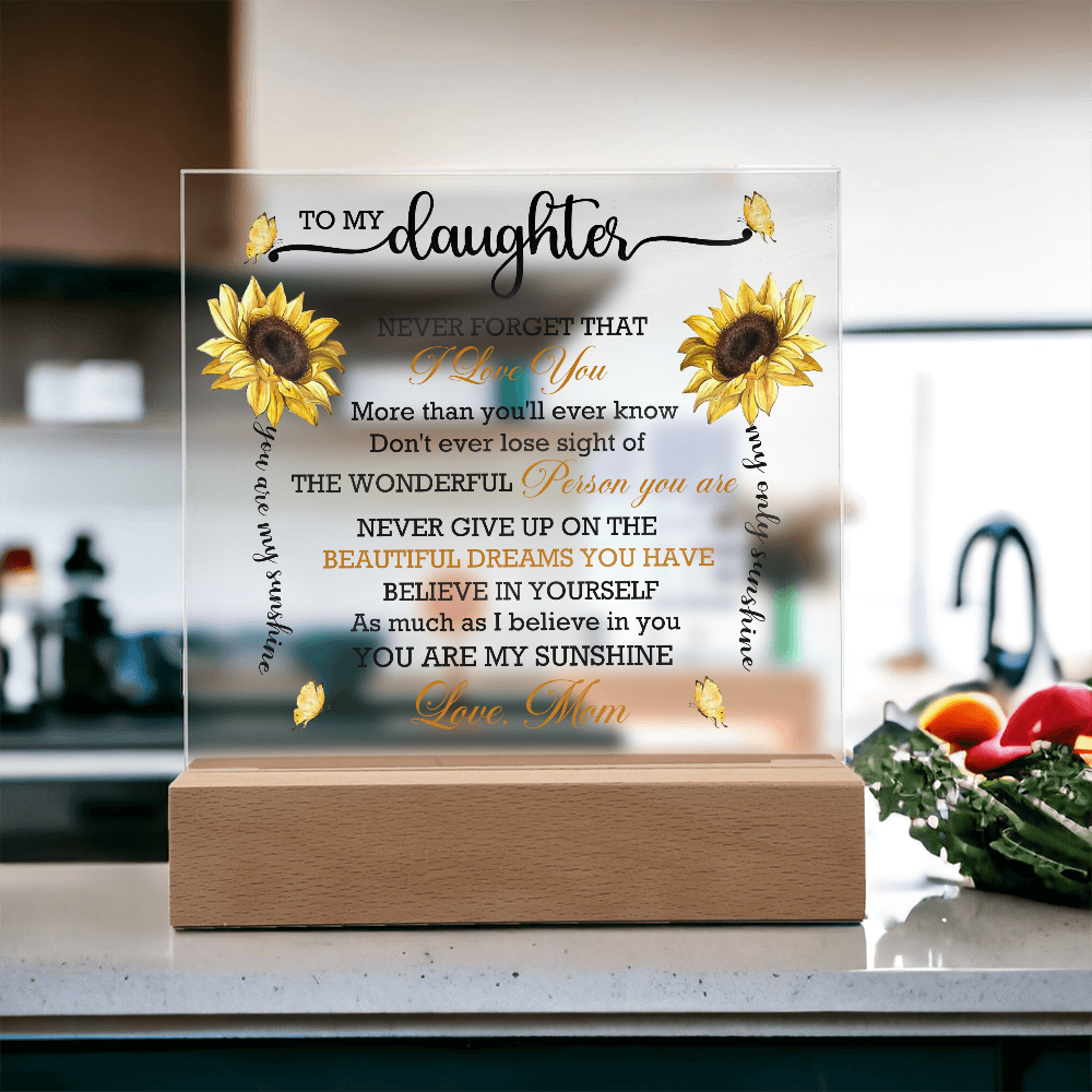 Daughter Sunflower Acrylic Plaque with LED Lighted Wooden Base Meaningful Birthday, Graduation, or Christmas Present Gift from Mom - Mallard Moon Gift Shop
