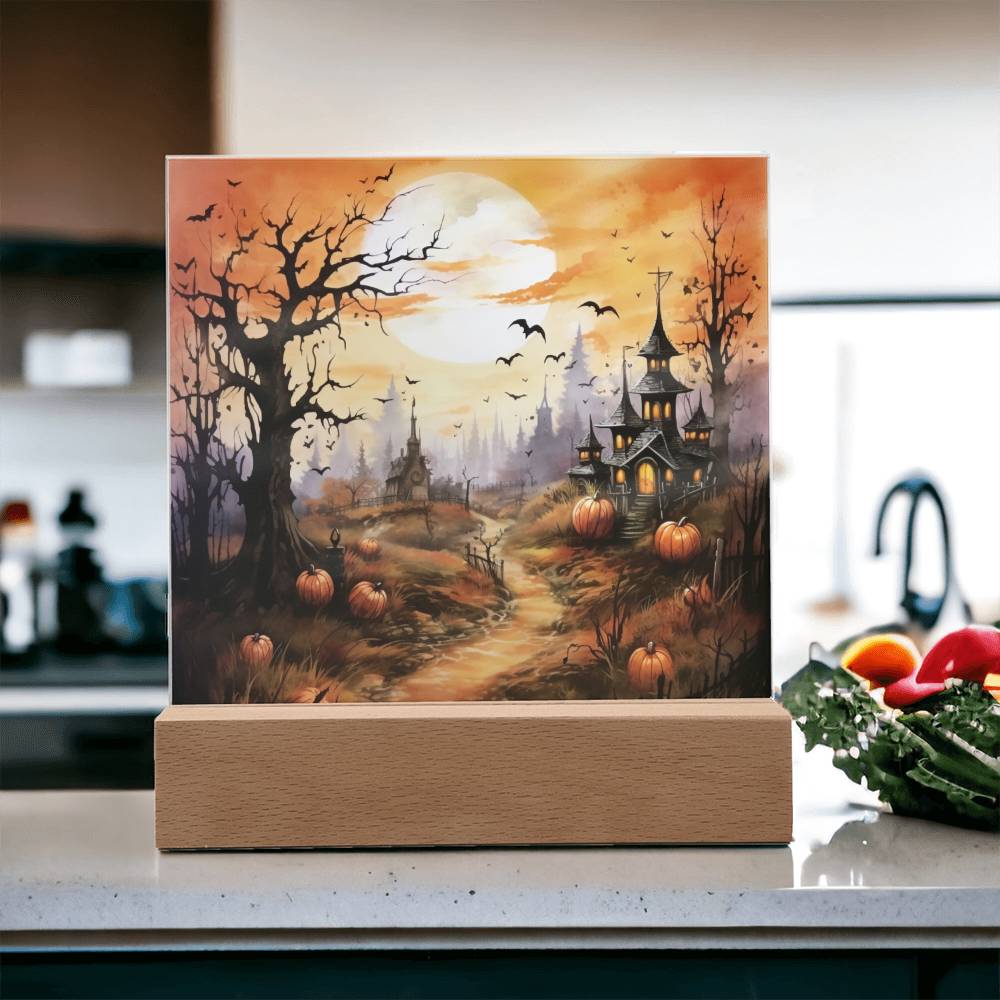 Eerie Mansion Estate: Acrylic Plaque Halloween Decor - Mallard Moon Gift Shop