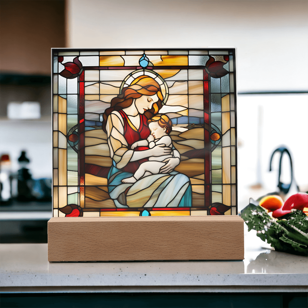 Redhead Mother and Baby - Stained Glass Style LED Acrylic Plaque – A Radiant Keepsake for New Moms and Mother's Day - Mallard Moon Gift Shop