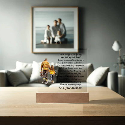 Firefighter Father and Daughter Walk with Me Personalized Acrylic Plaque - Mallard Moon Gift Shop