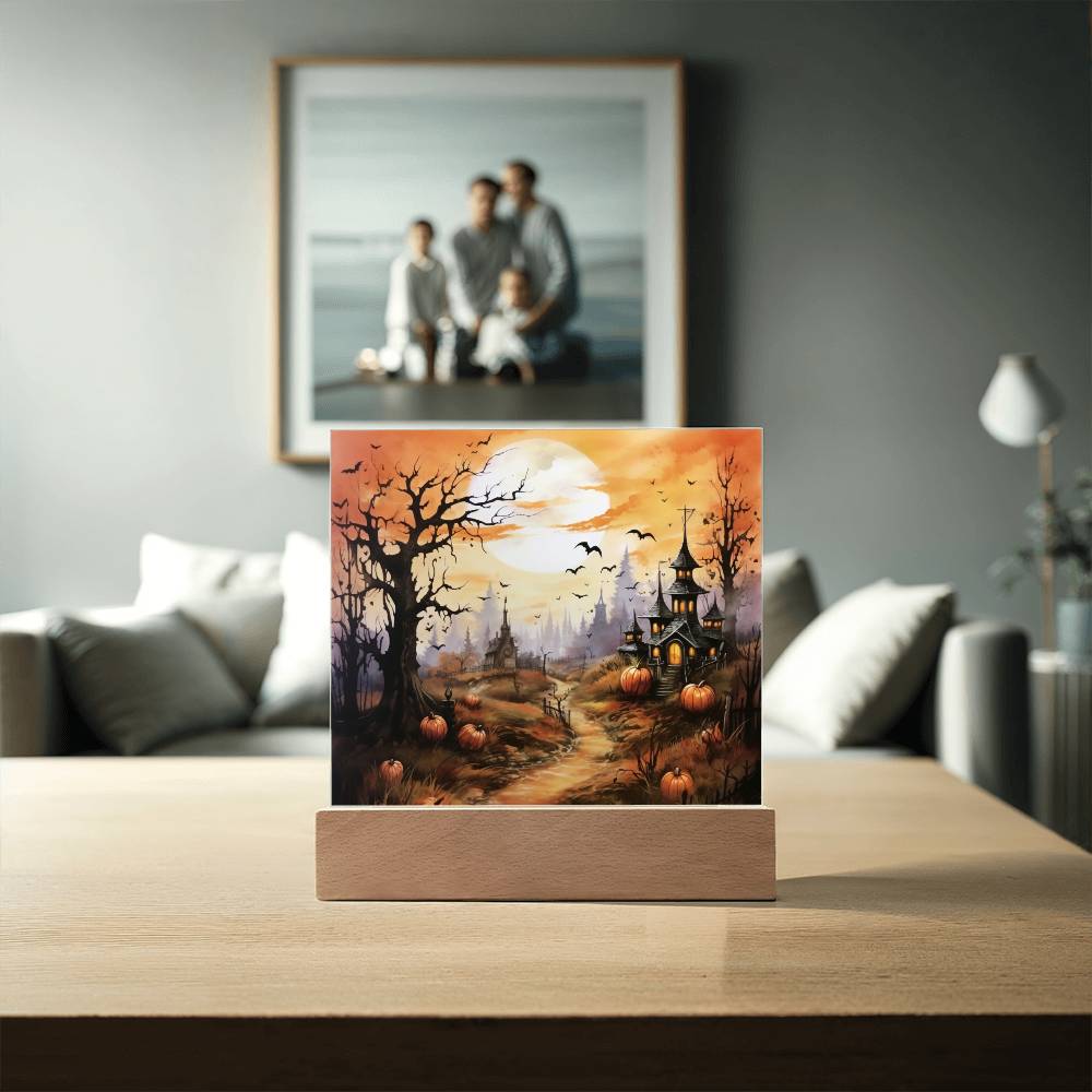Eerie Mansion Estate: Acrylic Plaque Halloween Decor - Mallard Moon Gift Shop