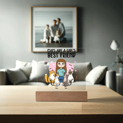 Cats are a Girl's Bet Friend Personalized Acrylic Plaque - Mallard Moon Gift Shop