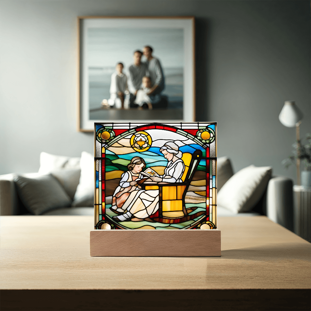Grandmother and Granddaughter - Stained Glass Style LED Acrylic Plaque – A Touching Gift of Love and Legacy - Mallard Moon Gift Shop