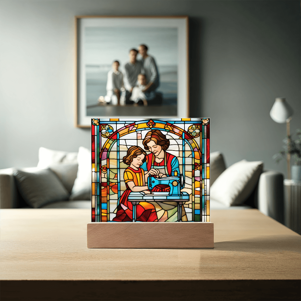 Sewing Together - Stained Glass Style LED Acrylic Plaque – A Heartfelt Gift for Quilters, Crafters, and Mothers - Mallard Moon Gift Shop