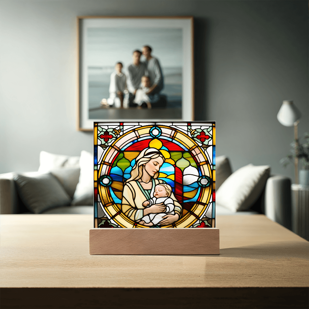 Forever Cradled Stained Glass Style LED Acrylic Plaque – A Touching Tribute for New Moms and Baby Celebrations - Mallard Moon Gift Shop