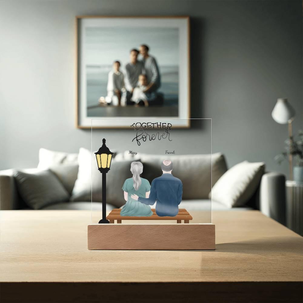 Anniversary, Birthday, Christmas Personalized Couples Romantic Sitting in the Park Acrylic Plaque - Mallard Moon Gift Shop