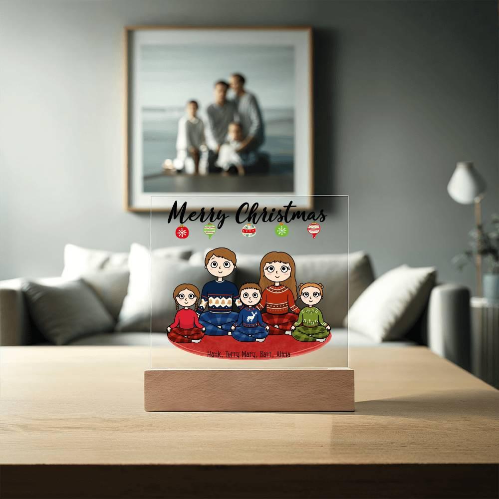 Christmas Family Portrait Personalized Square Acrylic Plaque - Mallard Moon Gift Shop