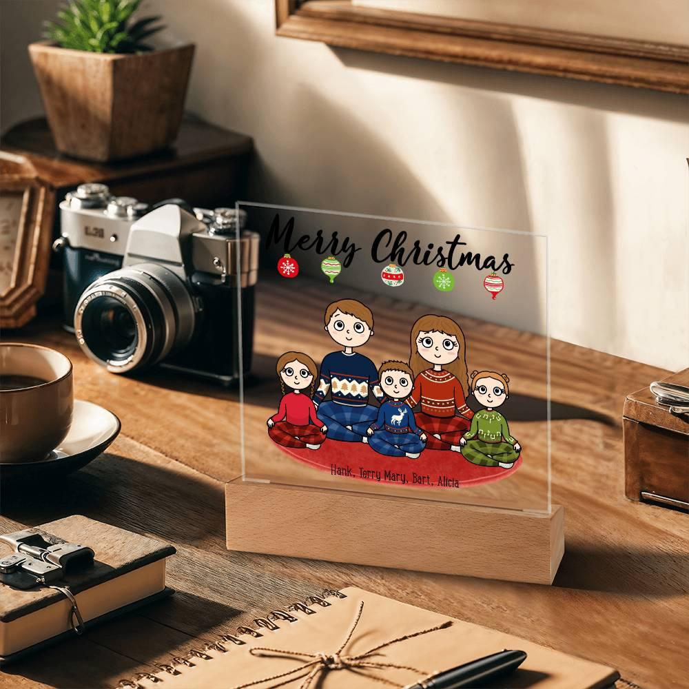 Christmas Family Portrait Personalized Square Acrylic Plaque - Mallard Moon Gift Shop