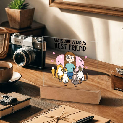 Cats are a Girl's Bet Friend Personalized Acrylic Plaque - Mallard Moon Gift Shop