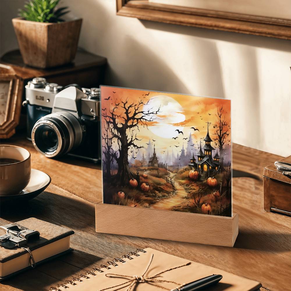 Eerie Mansion Estate: Acrylic Plaque Halloween Decor - Mallard Moon Gift Shop