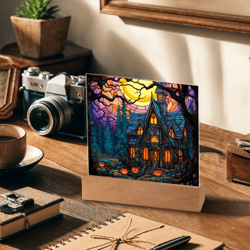 Ghoulish Mansion: Halloween Acrylic Plaque - Mallard Moon Gift Shop