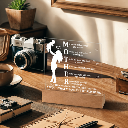 Mother Acrylic LED Plaque – A Word That Means the World to Me | Heartfelt Mother's Day Gift - Mallard Moon Gift Shop