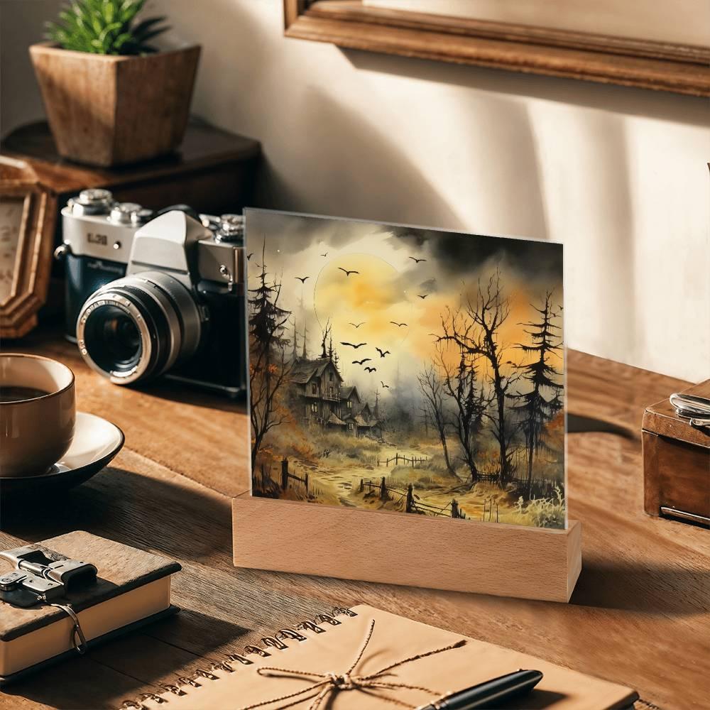 Frightful Forest: Premium Acrylic Halloween Mansion Acrylic Plaque Decor - Mallard Moon Gift Shop