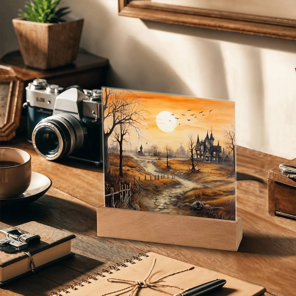 Ghost Manor: Acrylic Halloween Plaque - Mallard Moon Gift Shop