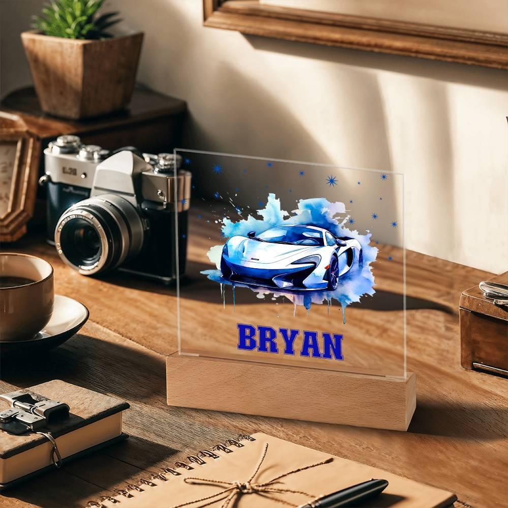 Personalized Sports Car Acrylic Plaque - Nightlight Room Decor - Mallard Moon Gift Shop