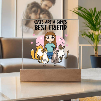 Cats are a Girl's Bet Friend Personalized Acrylic Plaque - Mallard Moon Gift Shop